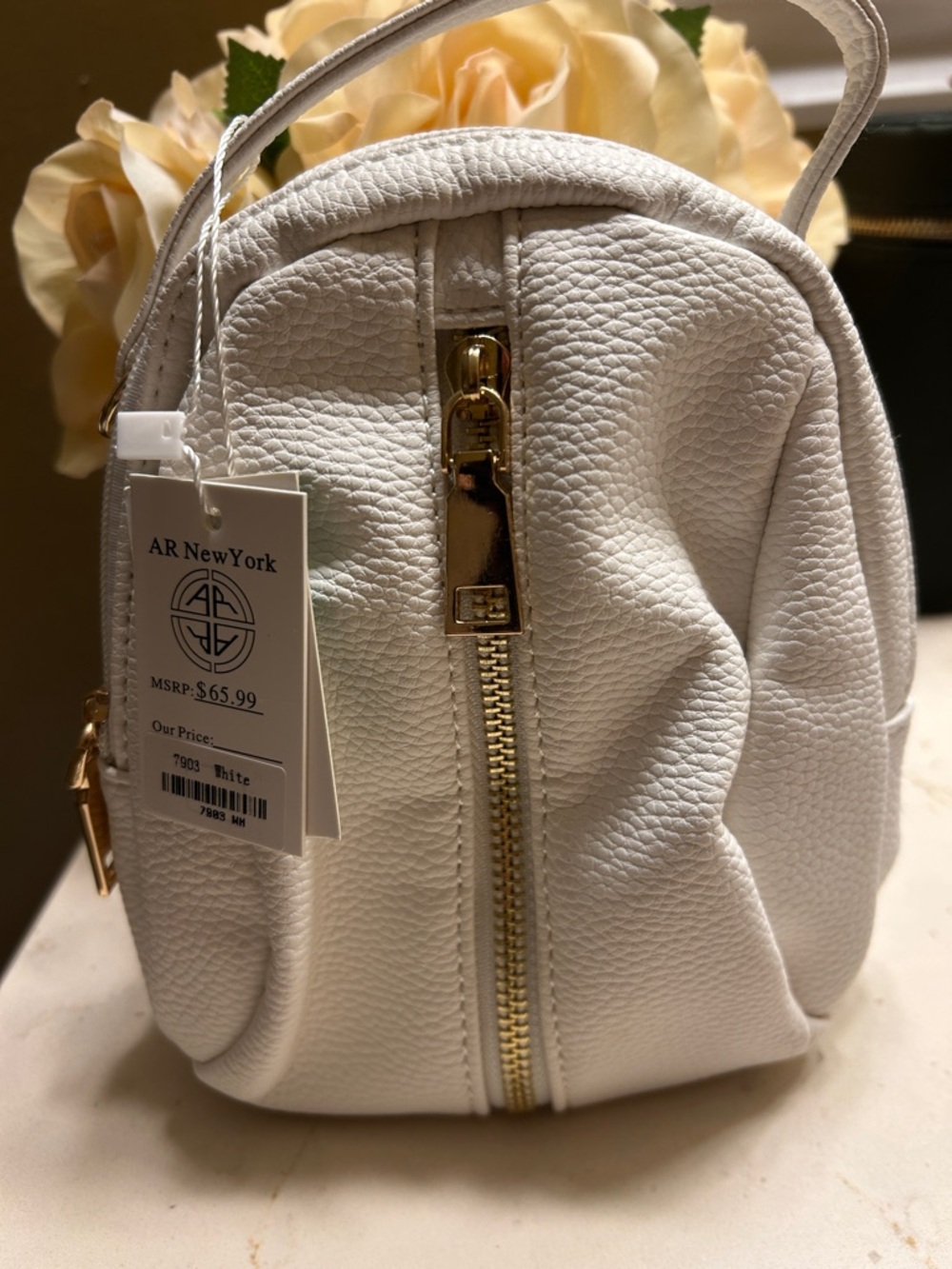 White Pebbled Crossbody Bag with Gold Hardware